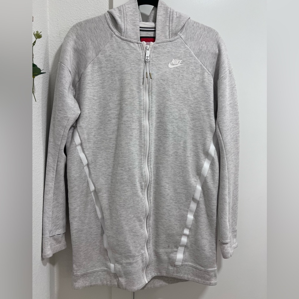 Nike white/grey Full Zip Hooded Tech Fleece Cocoon Mesh Jacket Long Line size S